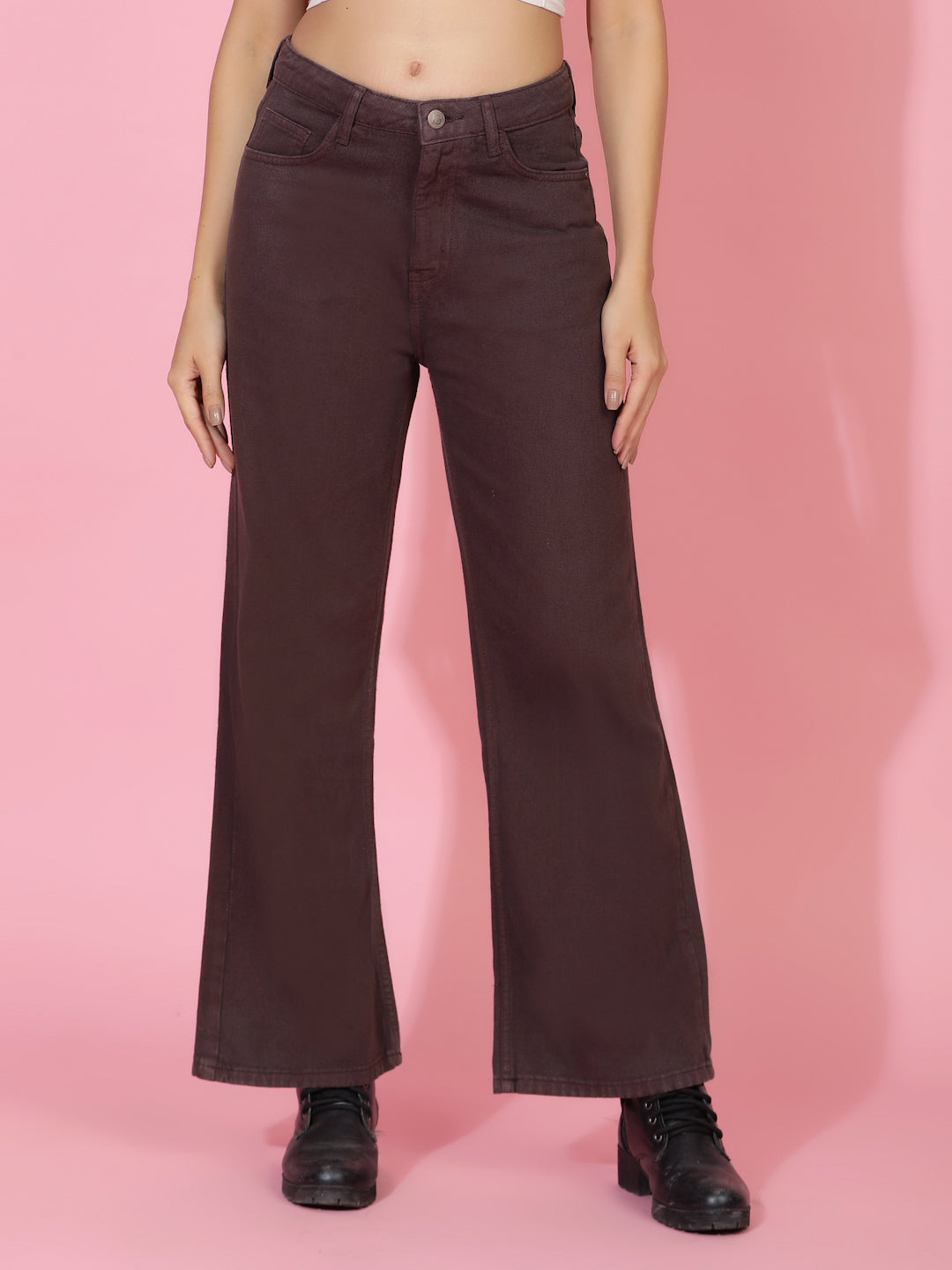 Brown Wide leg Relaxed Fit Denim Jeans