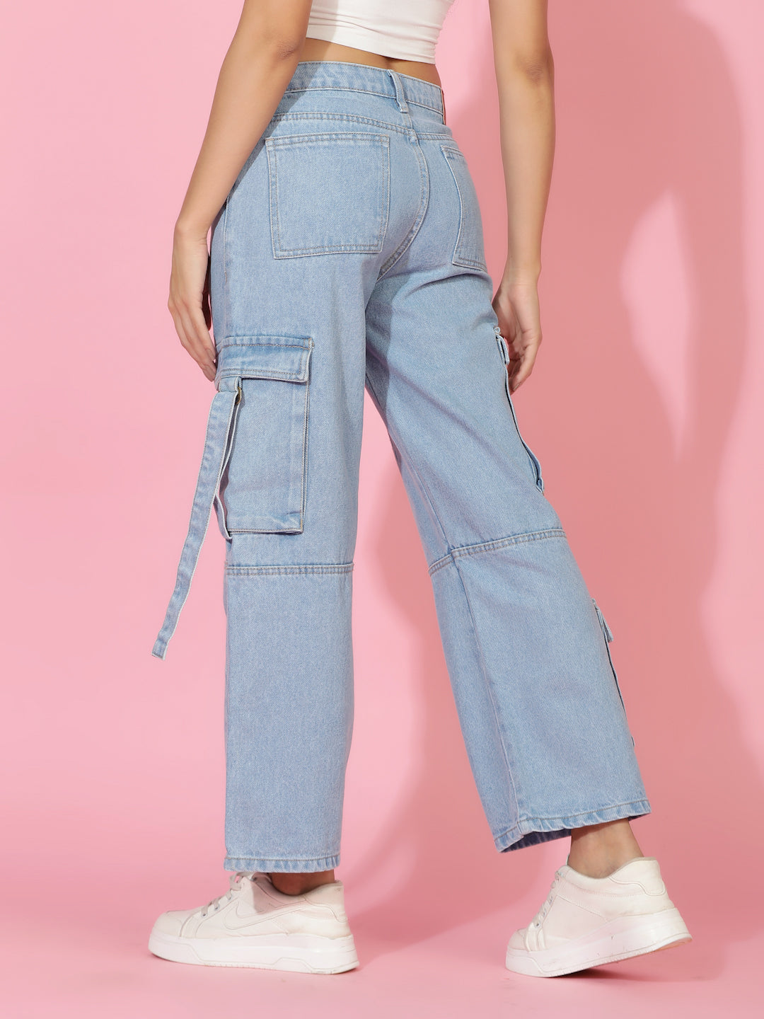 Light Blue Relaxed Fit Denim Cargo Jeans