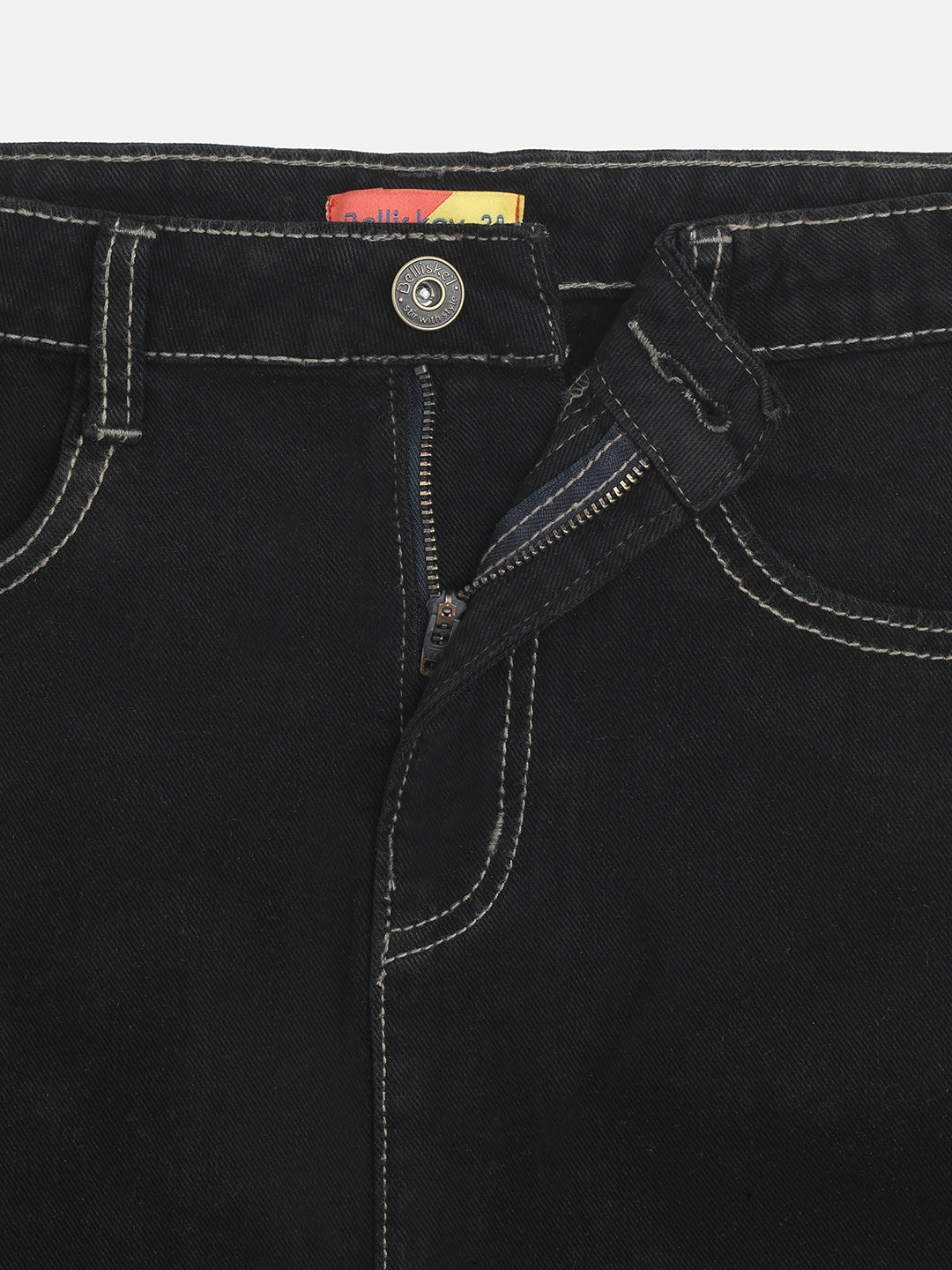 Black Denim Knee-Length Skirt