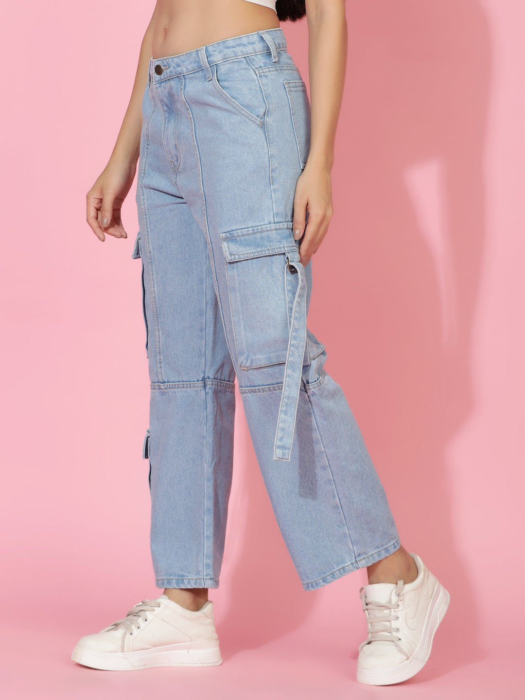 Light Blue Relaxed Fit Denim Cargo Jeans