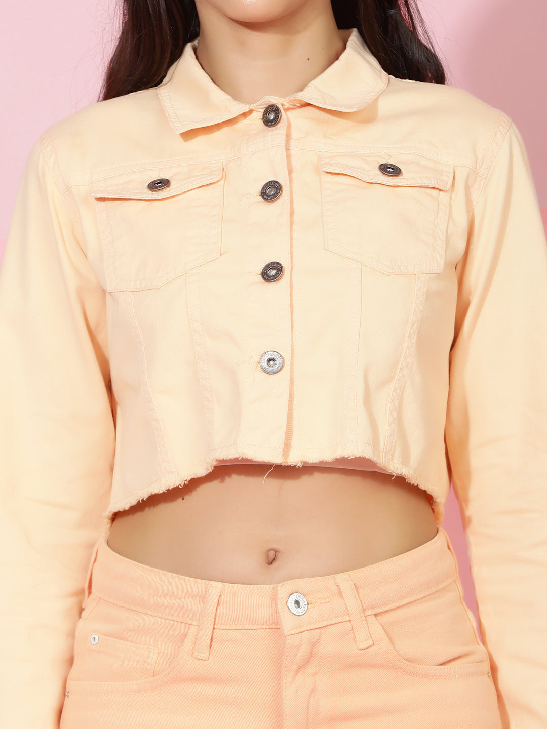 Light Pink Cropped Denim Jacket