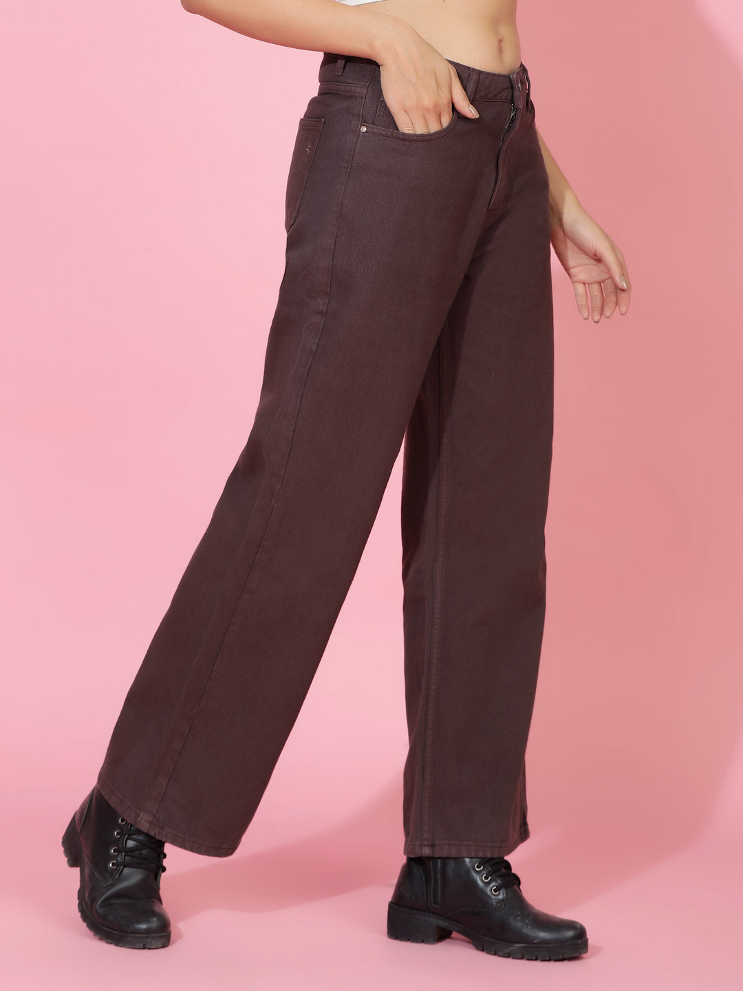 Brown Wide leg Relaxed Fit Denim Jeans