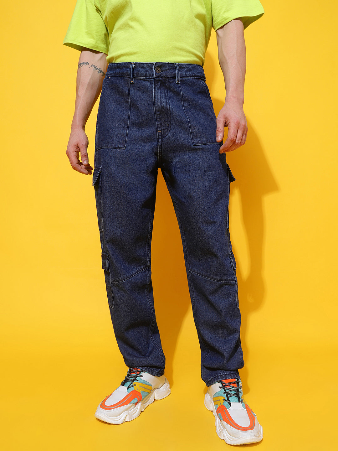 Mid Blue Cargo Fit Jeans