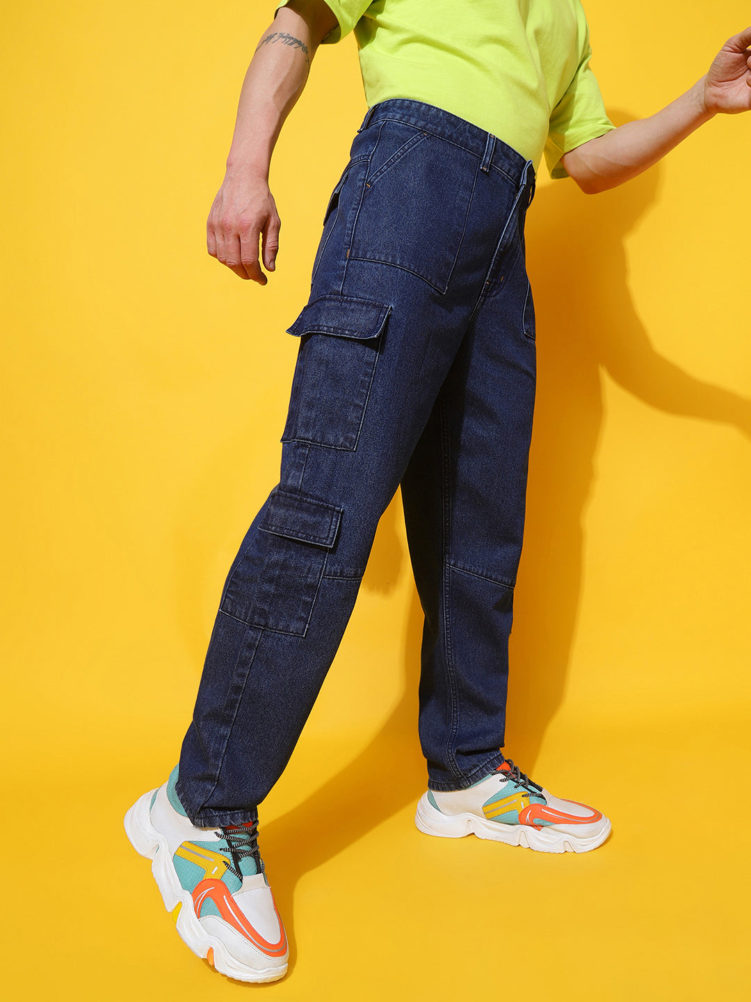 Mid Blue Cargo Fit Jeans