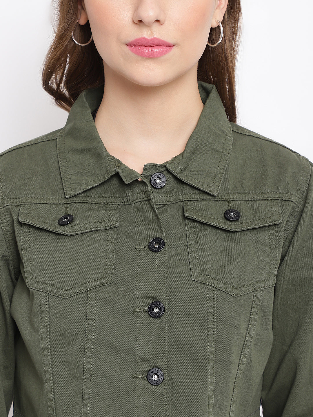 Olive Cropped Denim Jacket With Frey Hem
