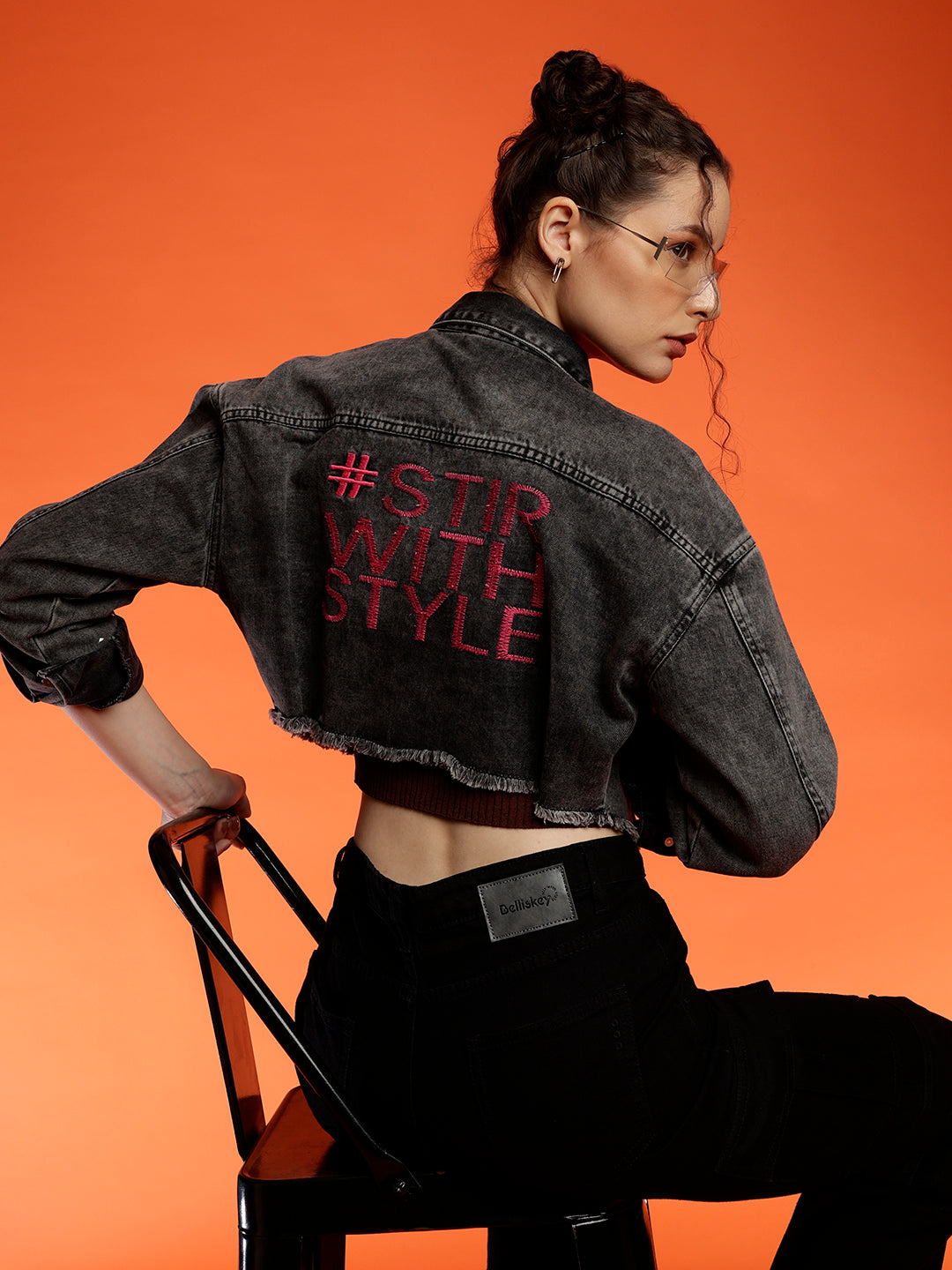 Black Denim Cropped Jacket