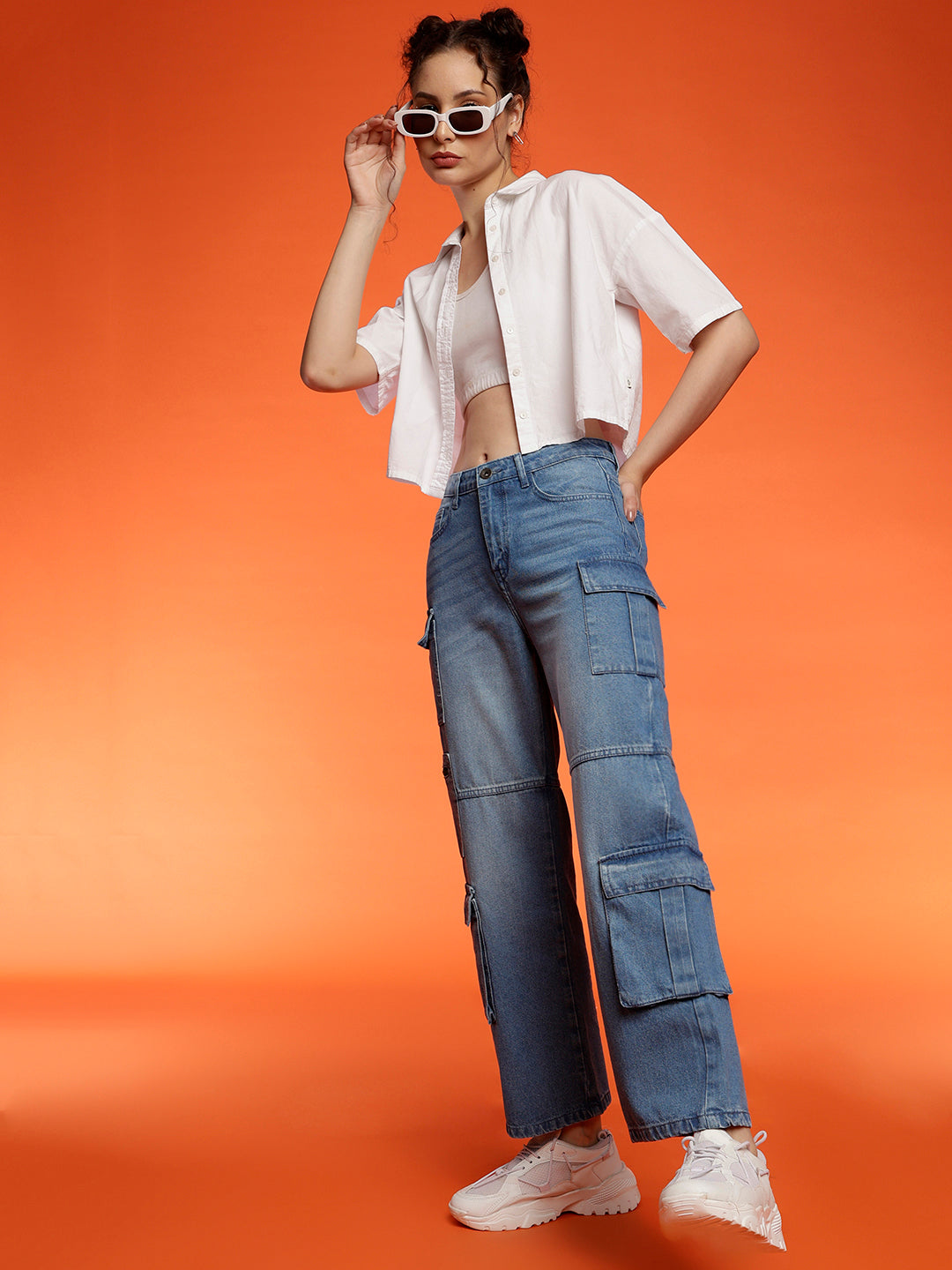 Blue Baggy Cargo Fit Denim Jeans