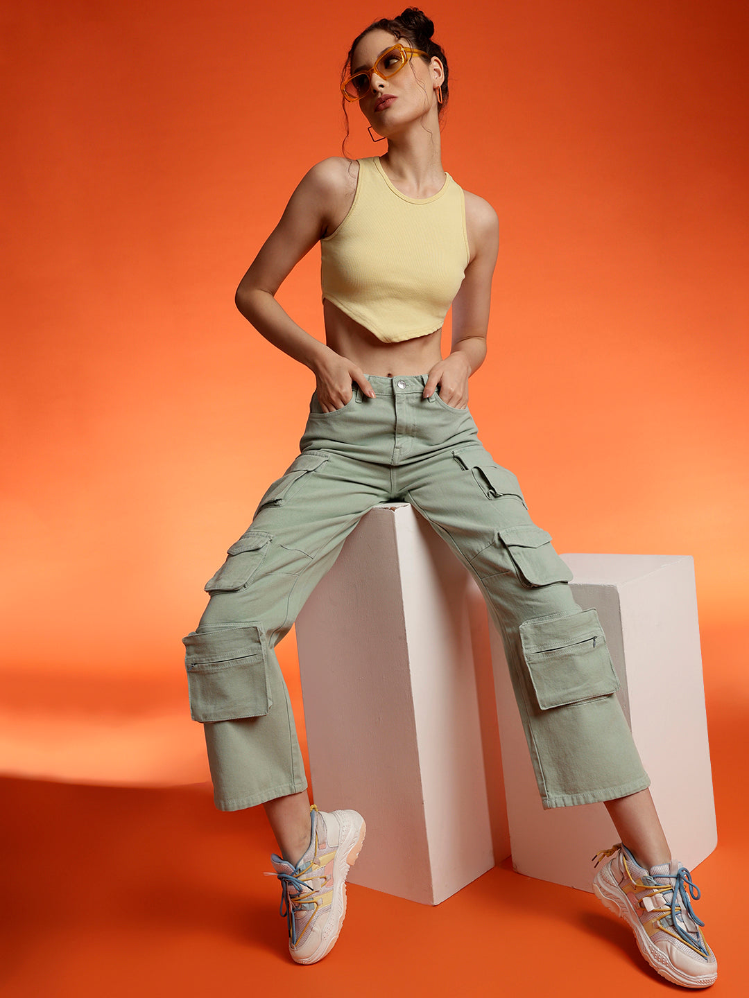 Baggy Cargo Fit Light Green Jeans