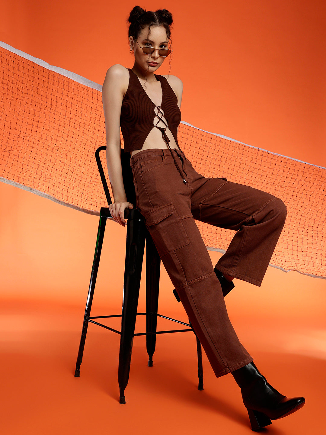 Wide Cargo Fit Dark Brown Jeans