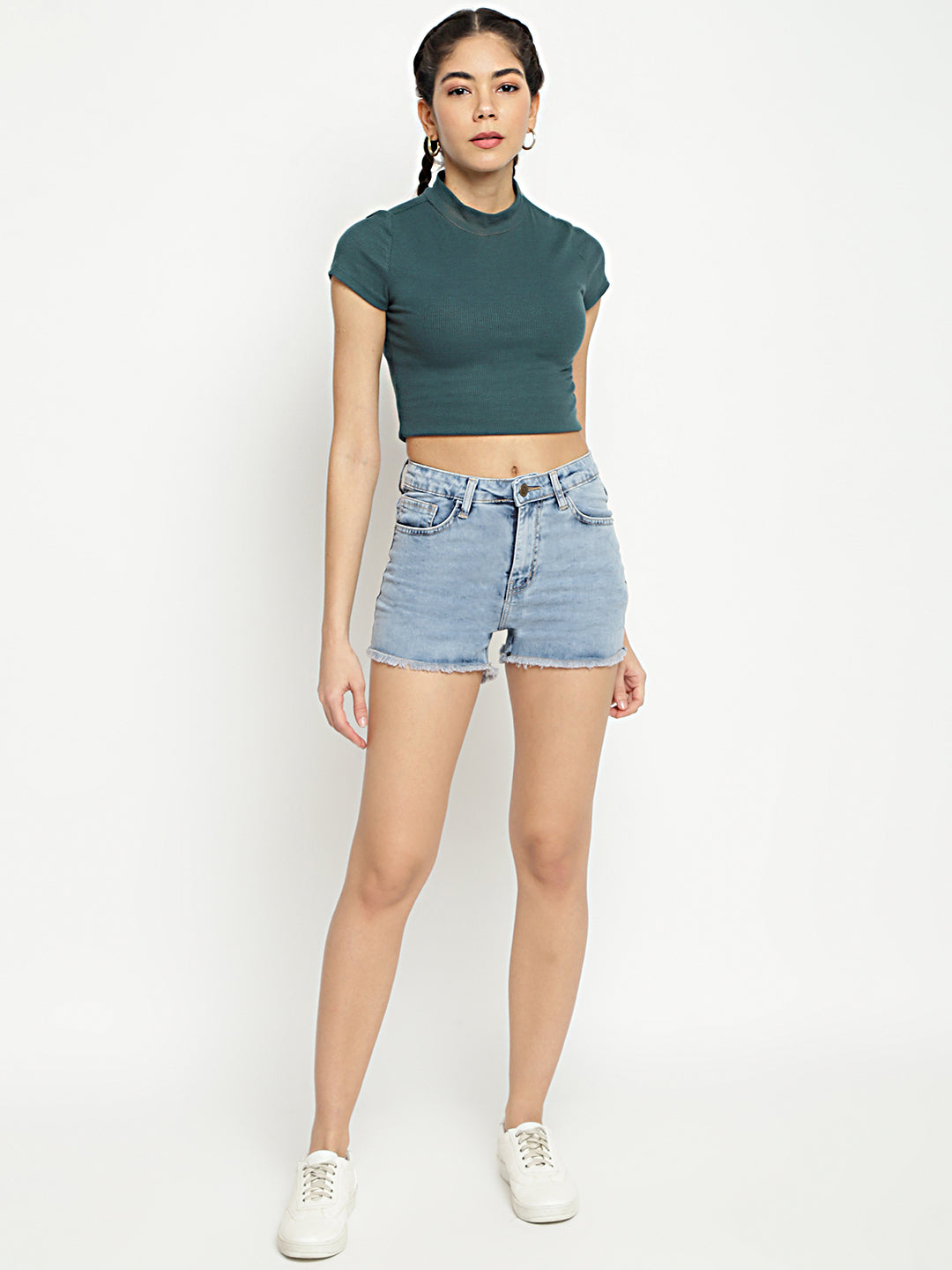 Women High Waist Light Blue Denim Shorts
