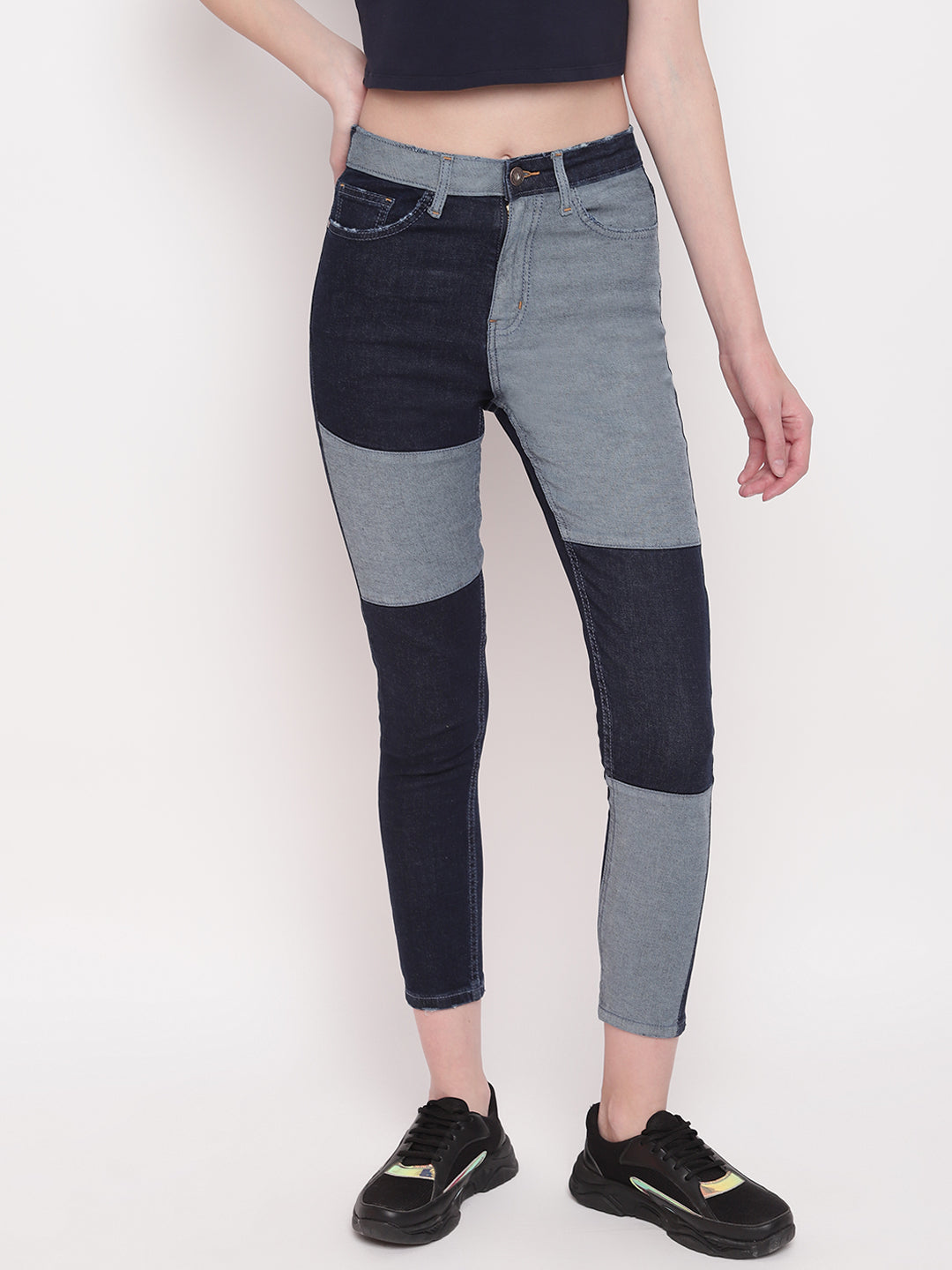Women Patched High waist Skinny Fit Black Denim Jeans