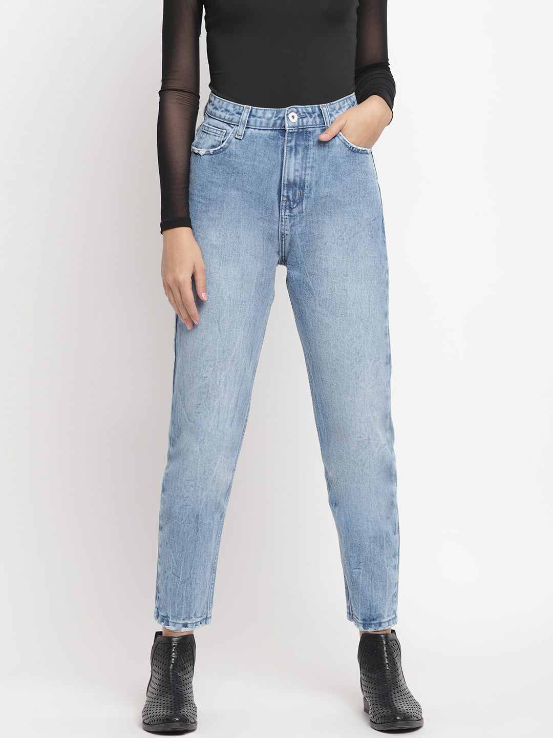 Women Mid Blue Boyfriend Fit Denim Jeans