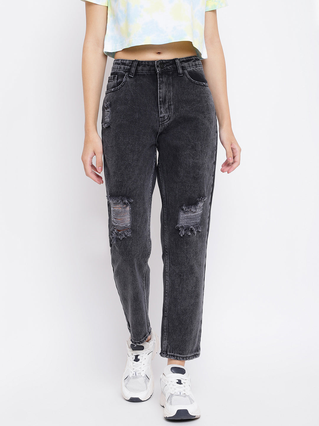 Smokey Grey Denim Mom Fit Jeans