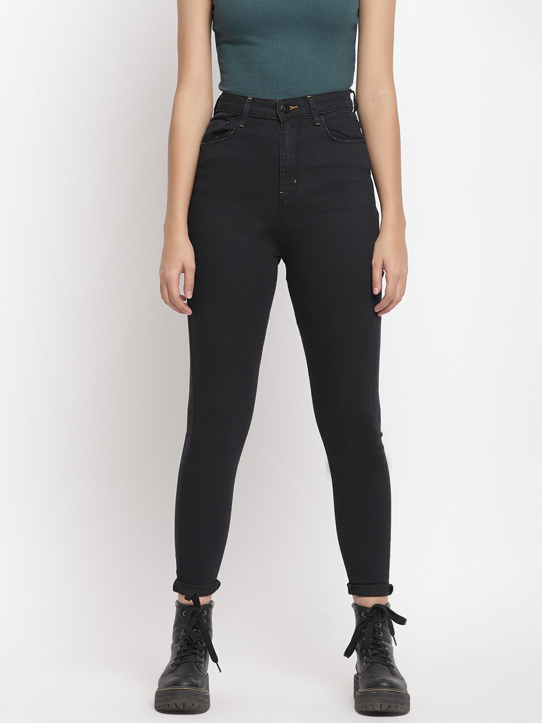 Women Super High Waist Black Super Skinny Denim Jeans