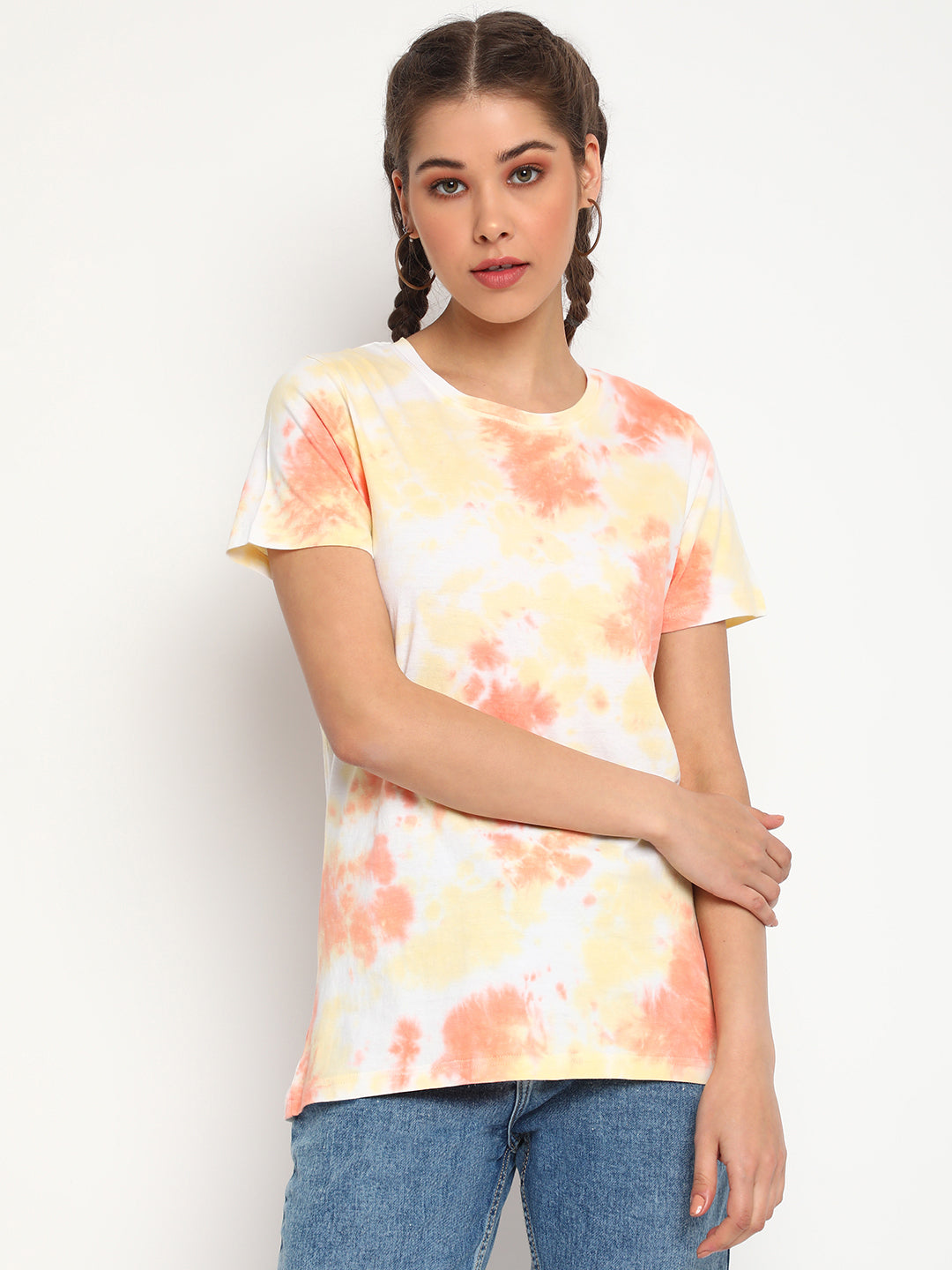 Women Orange Tie-dye T-shirt