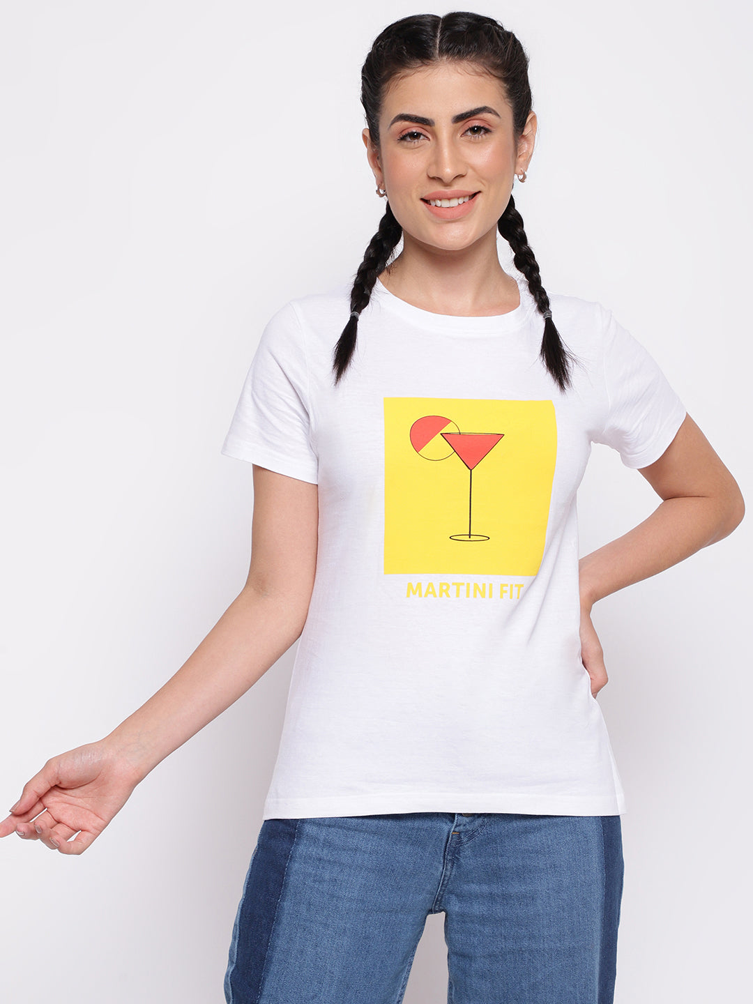 White Cotton Printed T-shirt