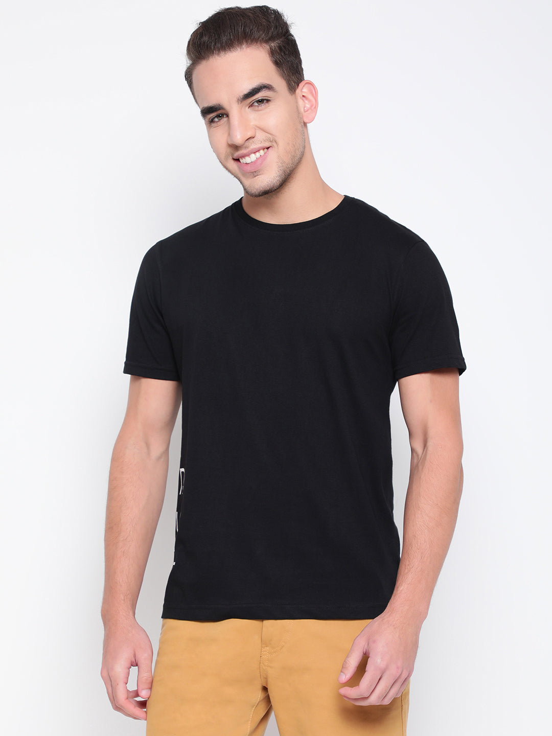 Men Black Cotton T-shirt
