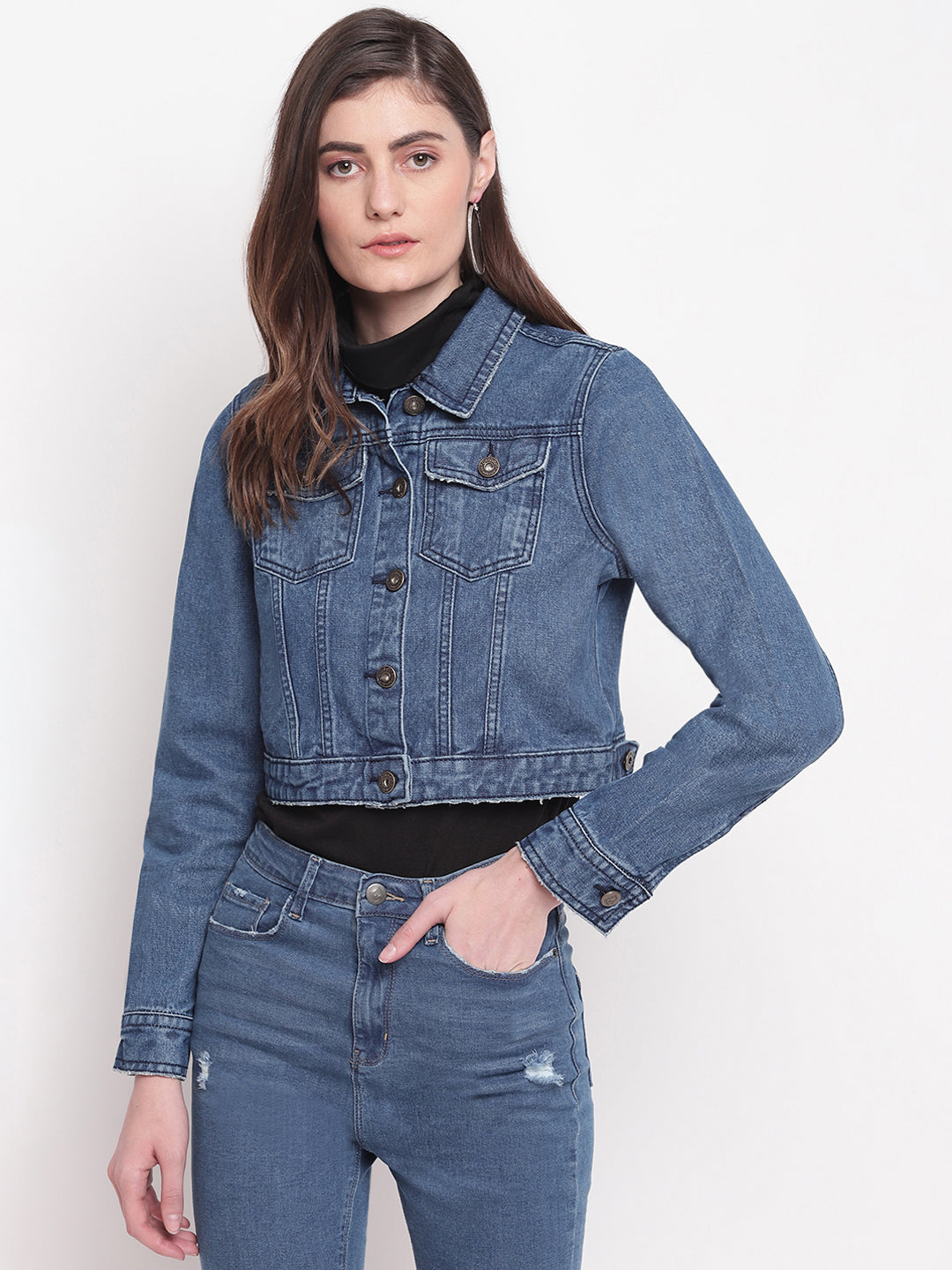 Blue Cropped Denim Jacket
