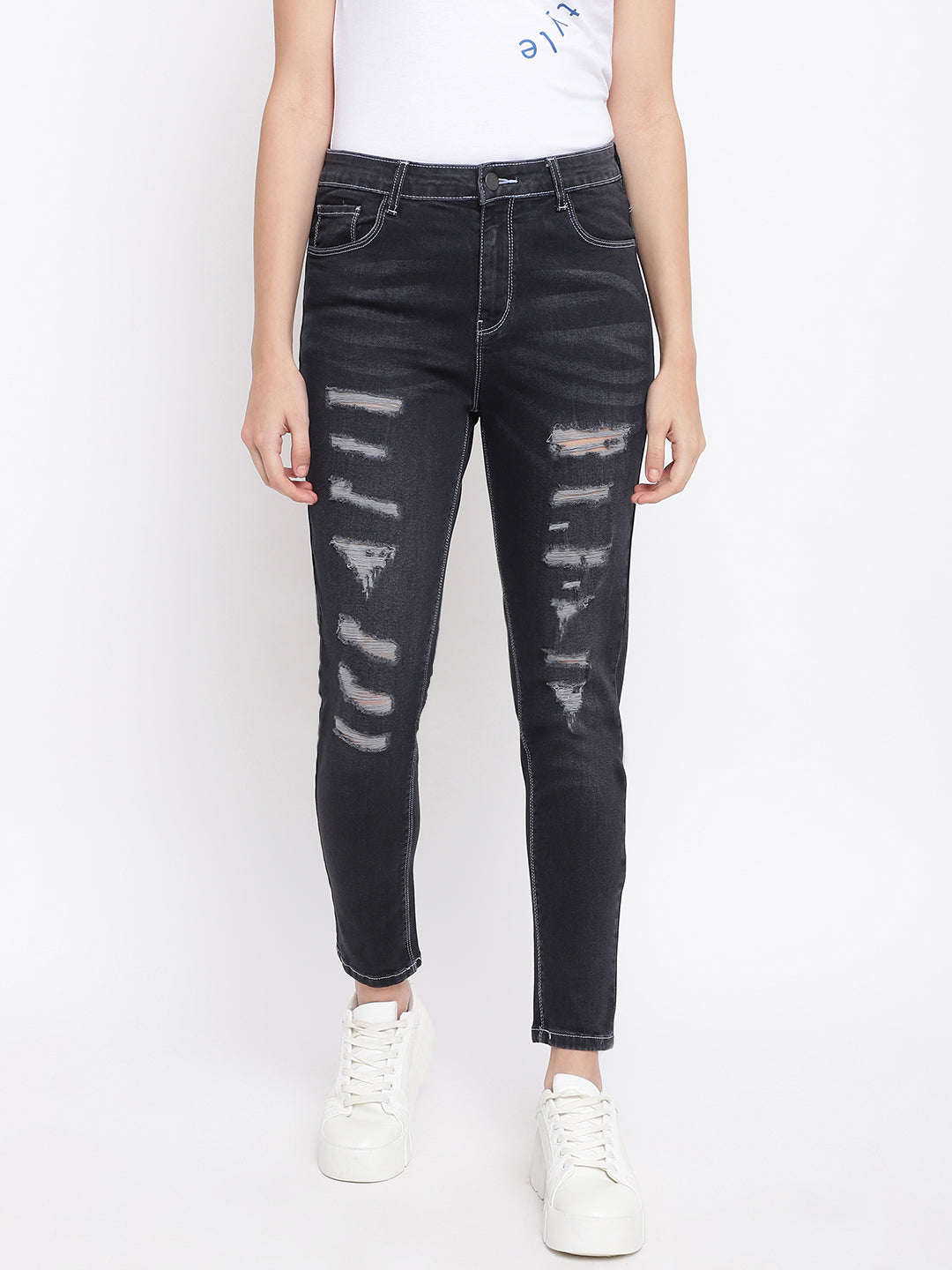 Distressed Black Denim Jeans