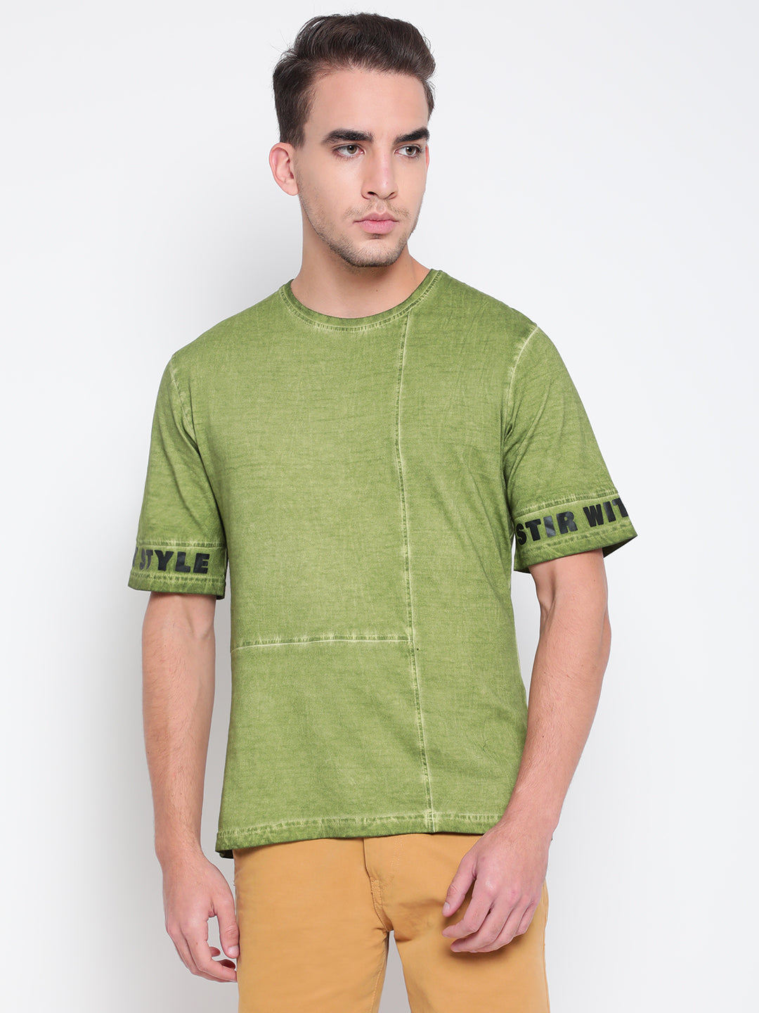 Men Olive Cut & Sew T-shirt