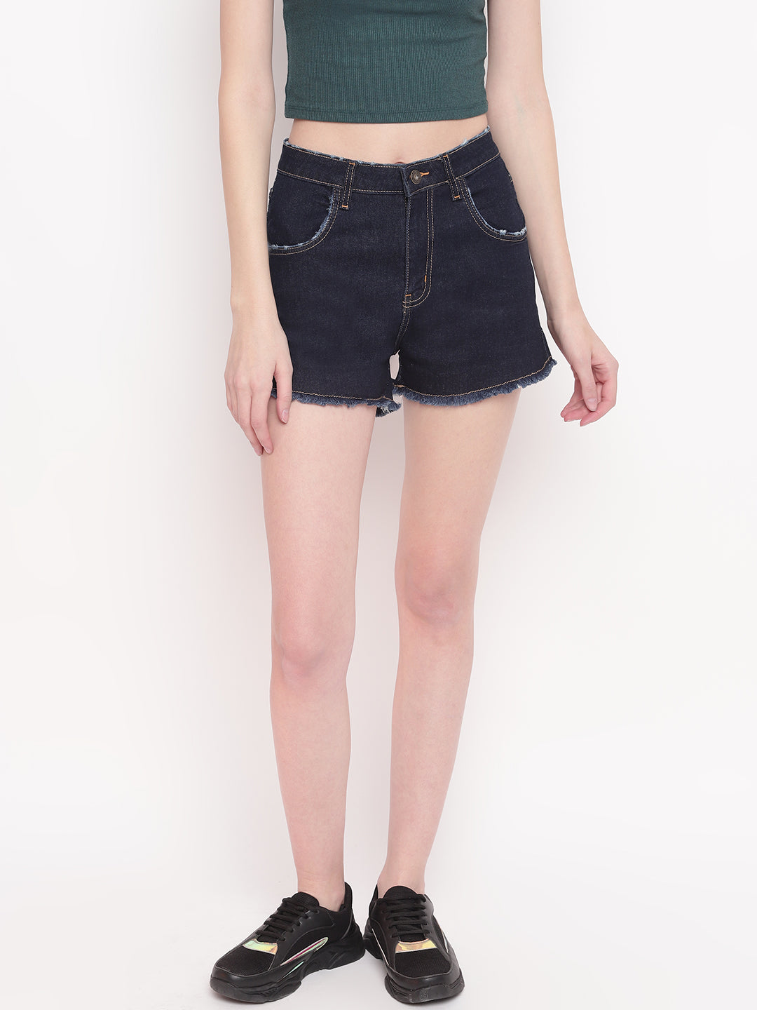 Women Dark Blue High Waist Denim Shorts