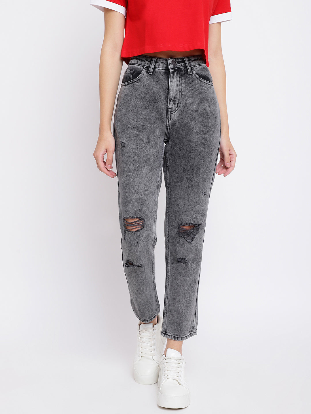 Grey Denim Boyfriend Fit Jeans