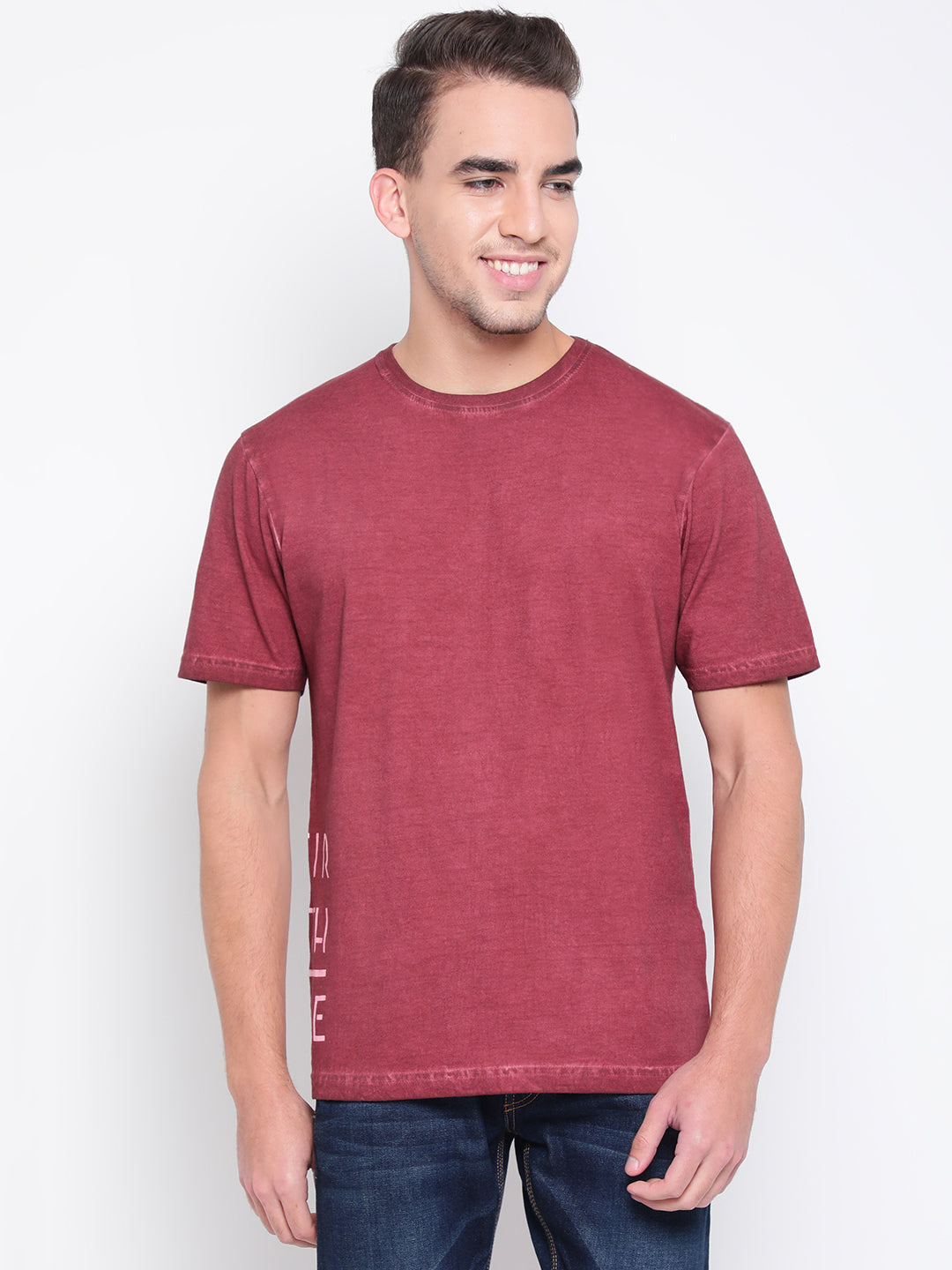 Men Maroon Cotton T-shirt