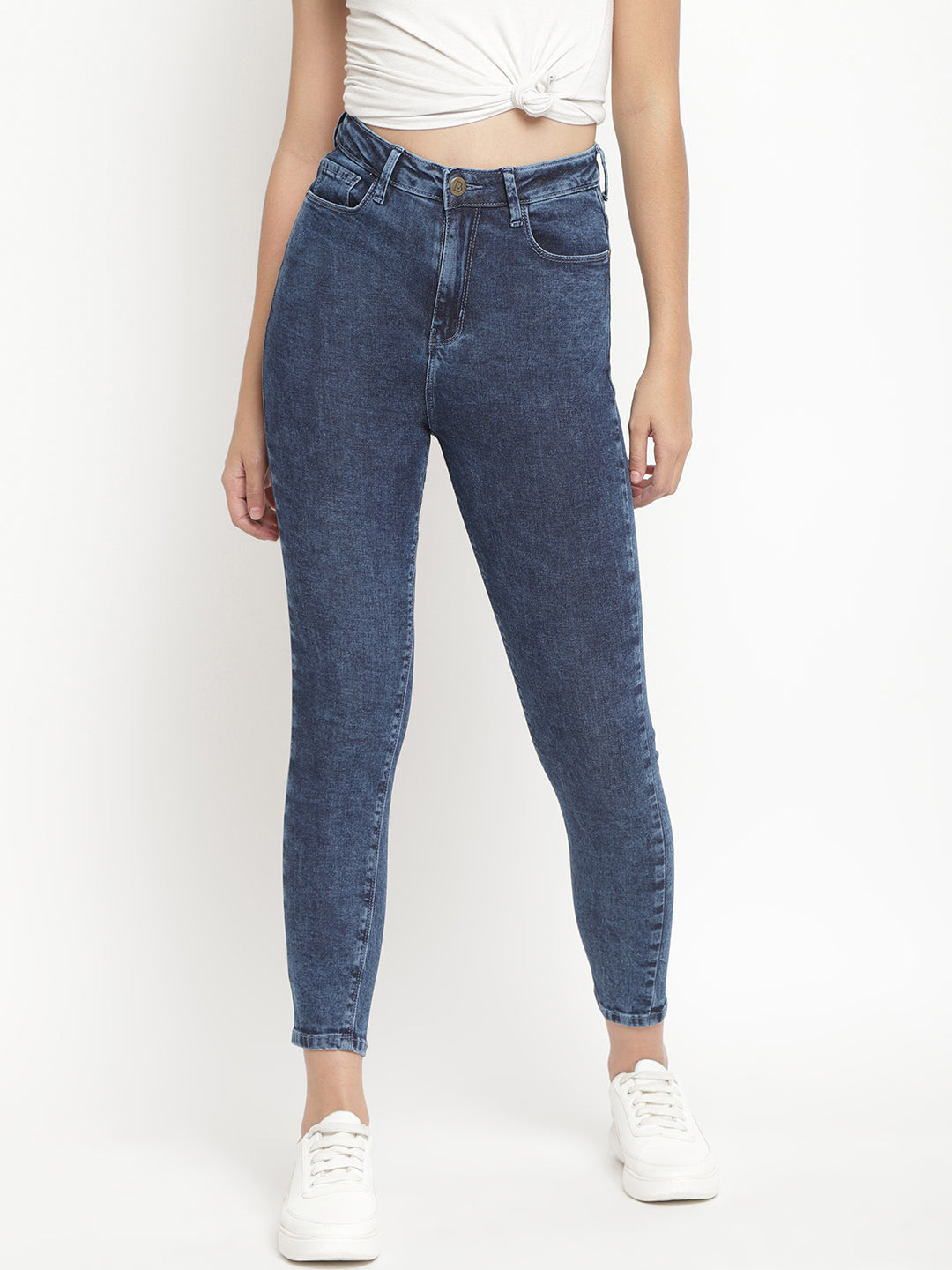Women Super High Waist Mid Blue Super Skinny Denim Jeans