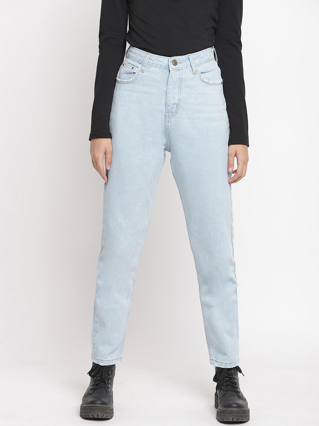 Women Light Blue Boyfriend Fit Denim Jeans