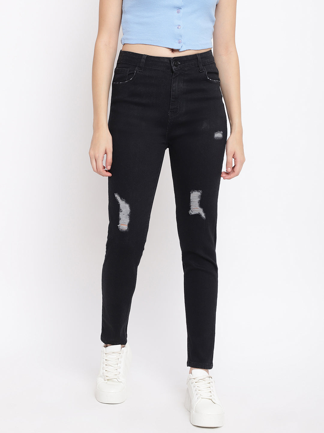 Distressed Black Slim Fit Jeans