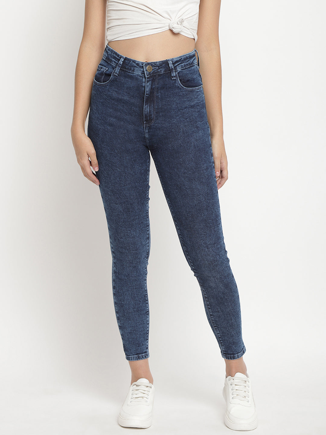 Women High Waist Mid Blue Super Skinny Denim Jeans