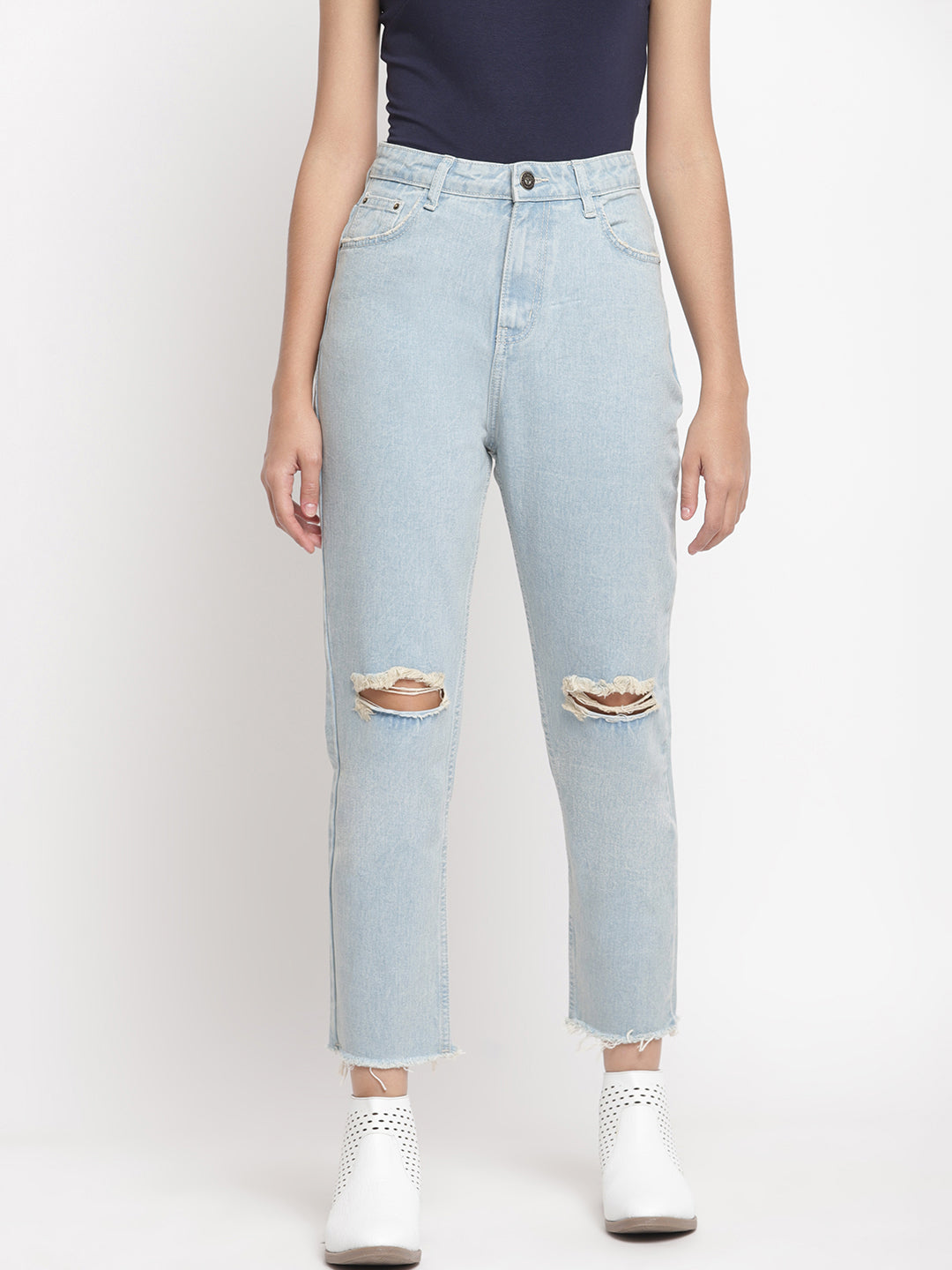 Women Light Blue Boyfriend Fit Denim Jeans