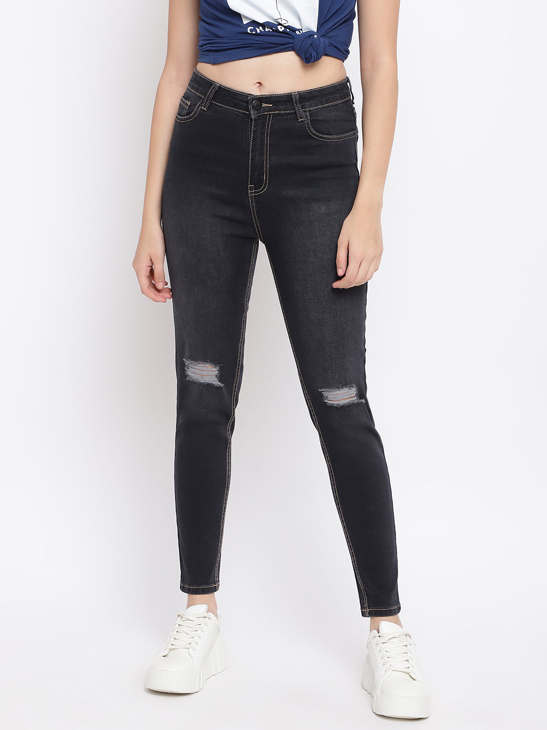 Distressed Black Skinny Fit Jeans