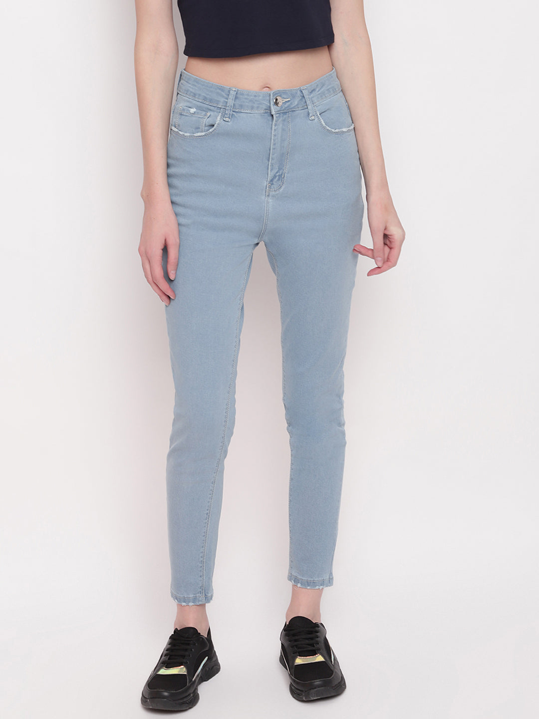 Women Light Blue High Waist Slim Fit Denim Jeans