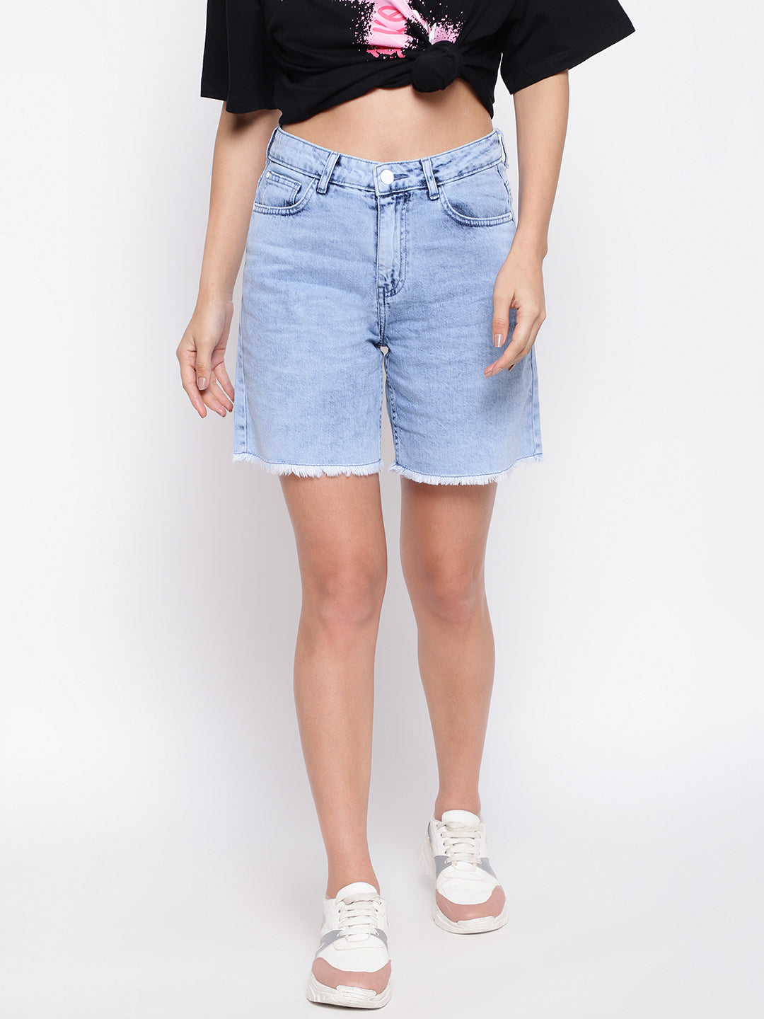 Light Blue Short With Fray Hem