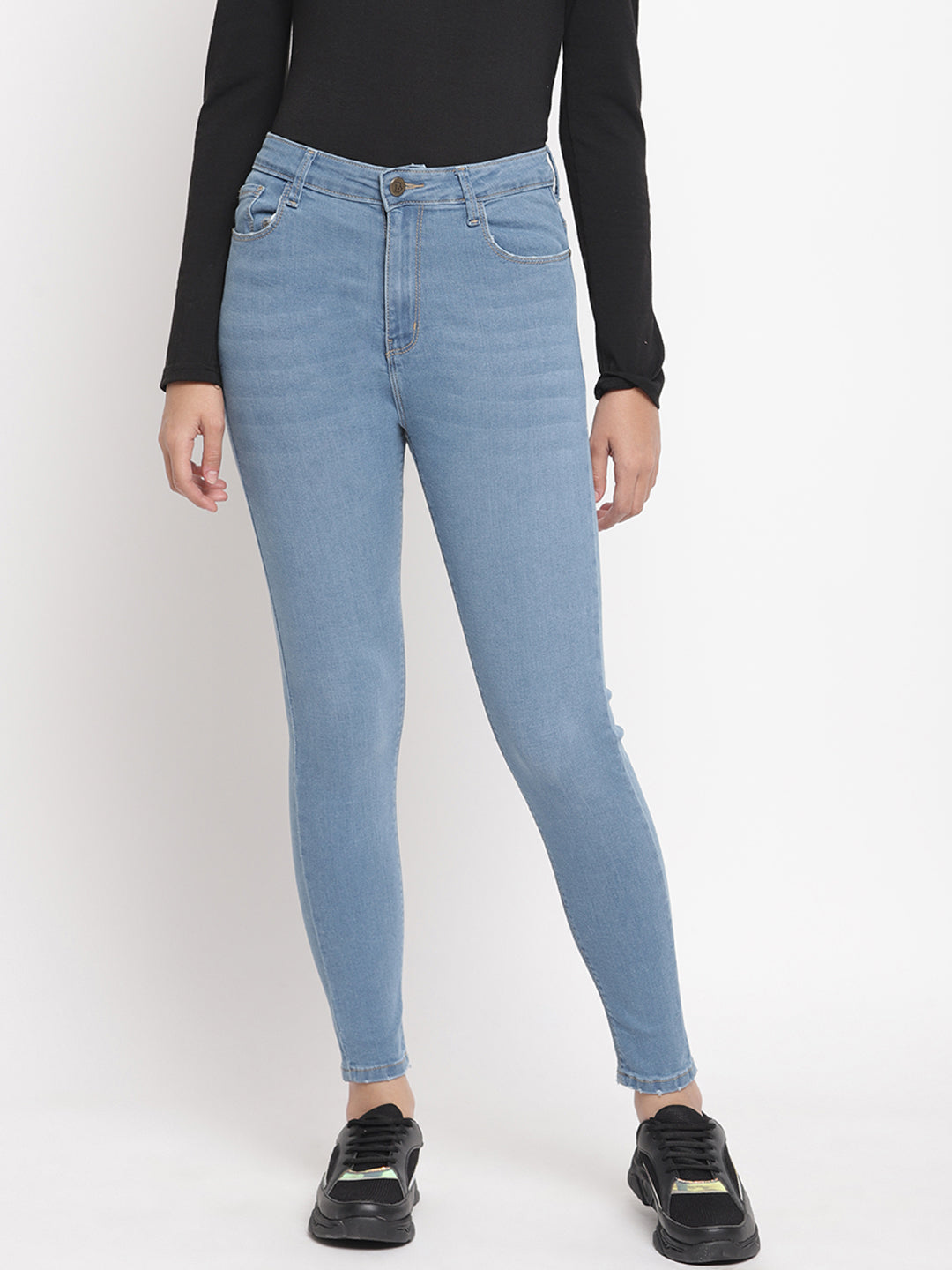 Women High Waist Light Blue Super Skinny Denim Jeans