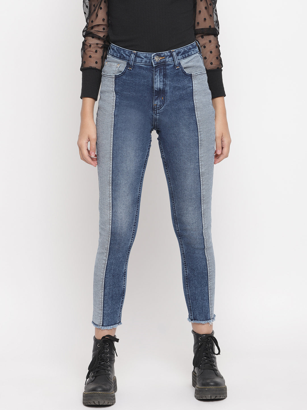 Tapered Cut And Sew Jeans
