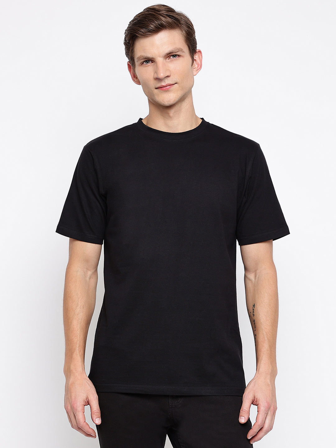 Men Black Printed Cotton T-shirt