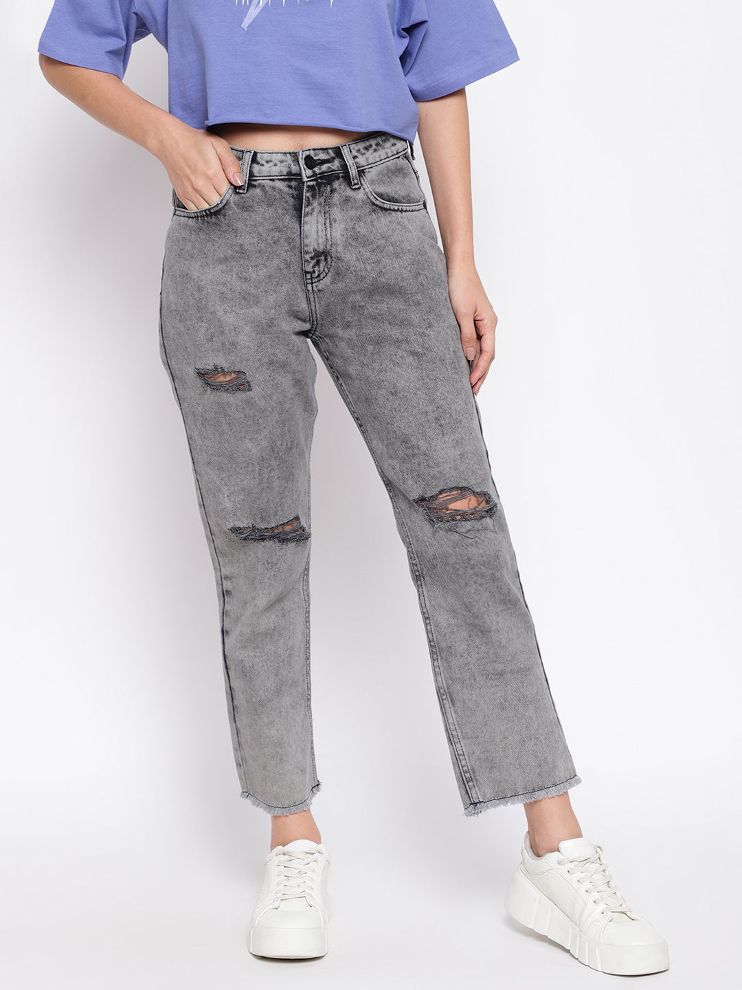 Light Grey Denim mom Fit Jeans