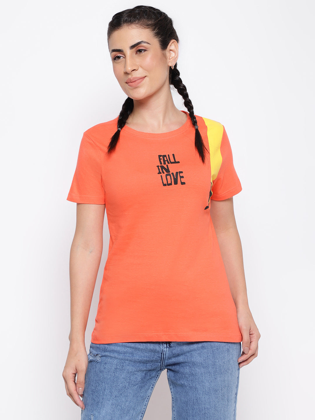 Peach Cotton Printed T-shirt