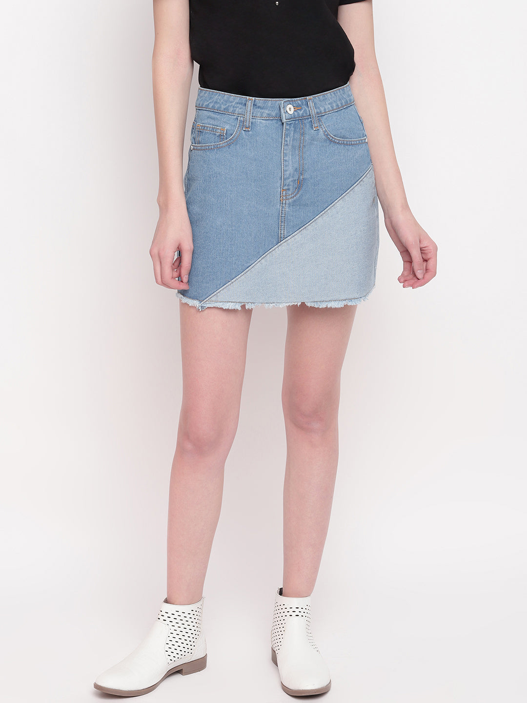 Women Mid Blue Asymmetrical Cut and Sew Skirt