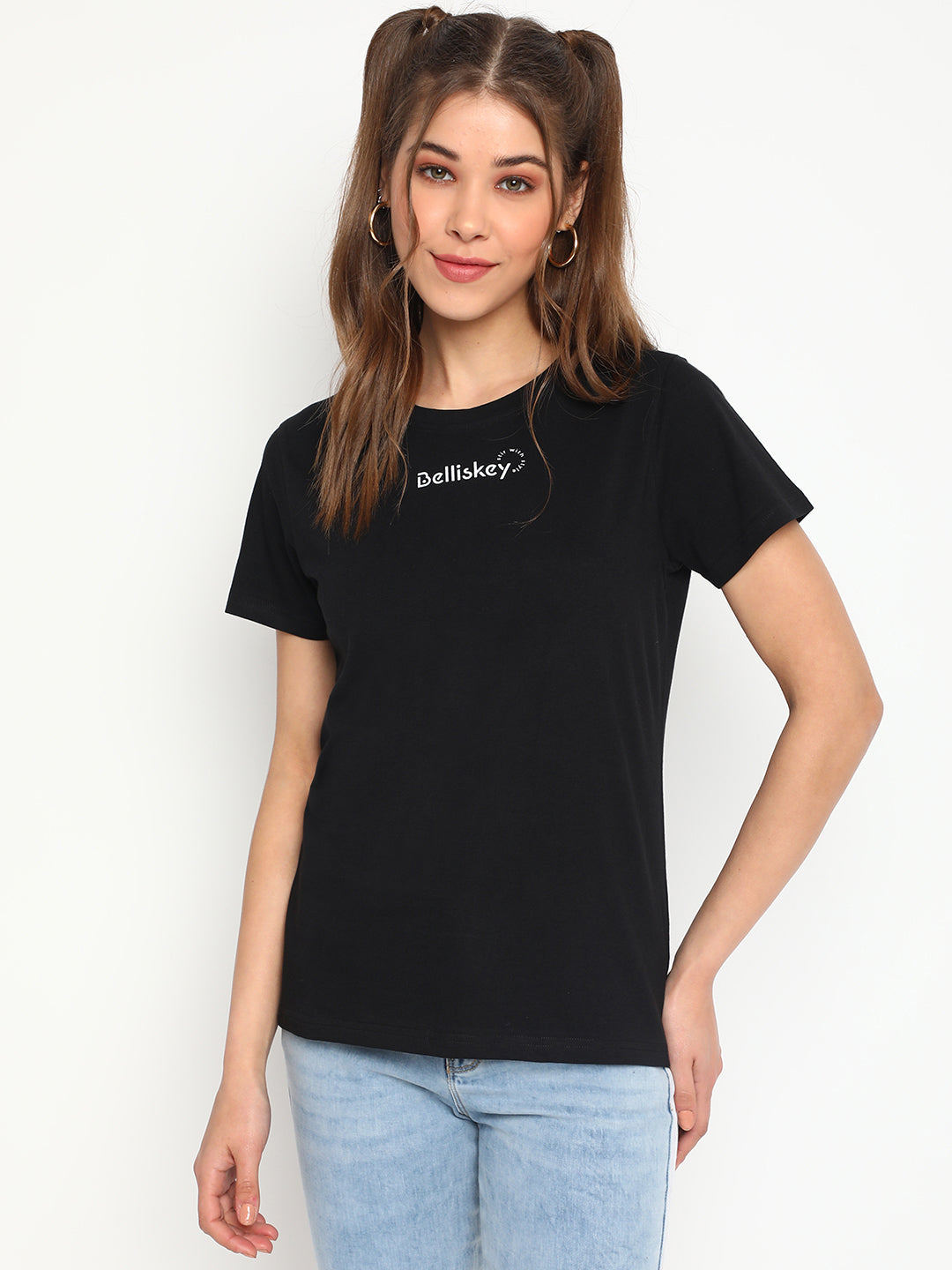 Women Black Cotton T-shirt