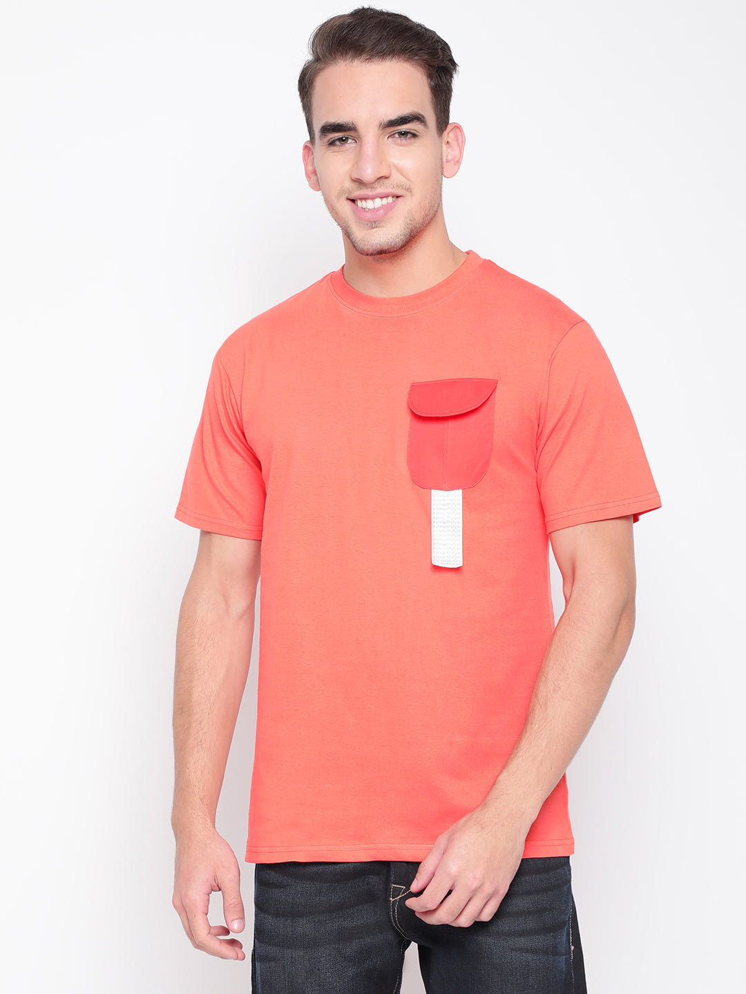Men Peach Flap Pocket T-shirt