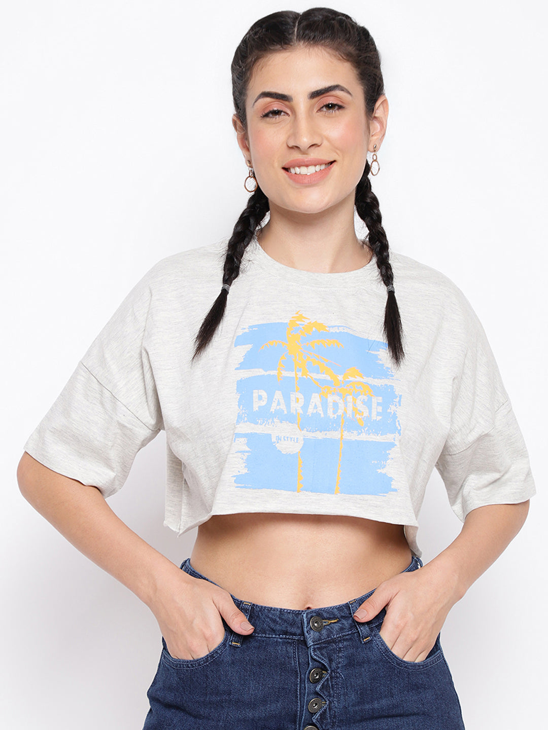 Light Grey Cotton Printed T-shirt