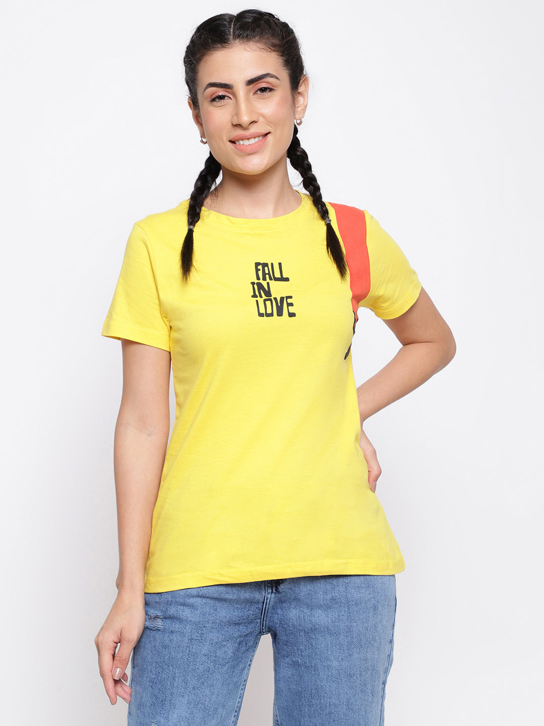 Yellow  Cotton Printed T-shirt