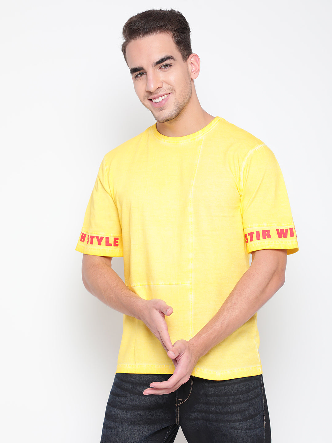 Men Yellow Cut & Sew T-shirt