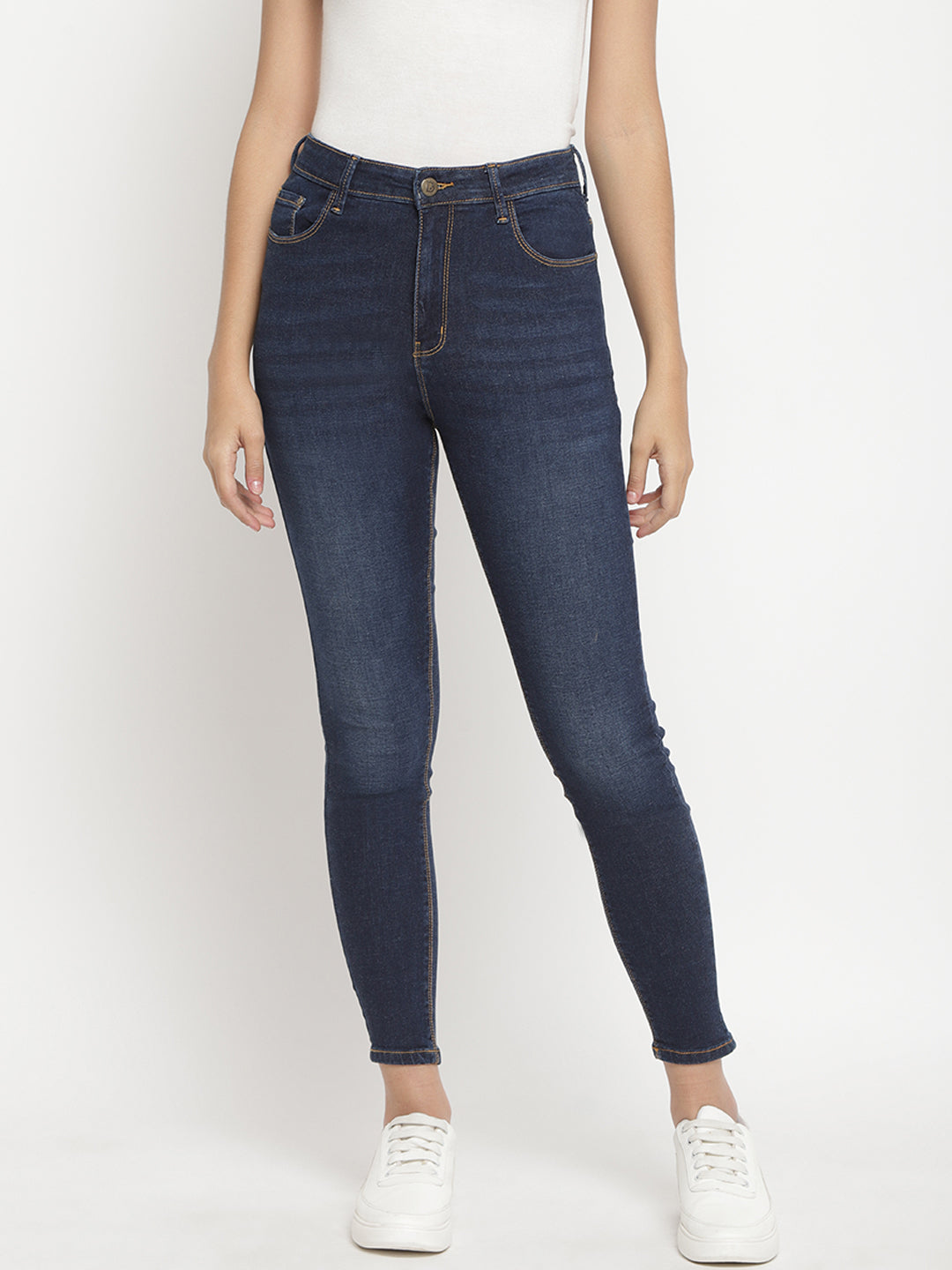 Women High Waist Dark Blue Super Skinny Denim Jeans