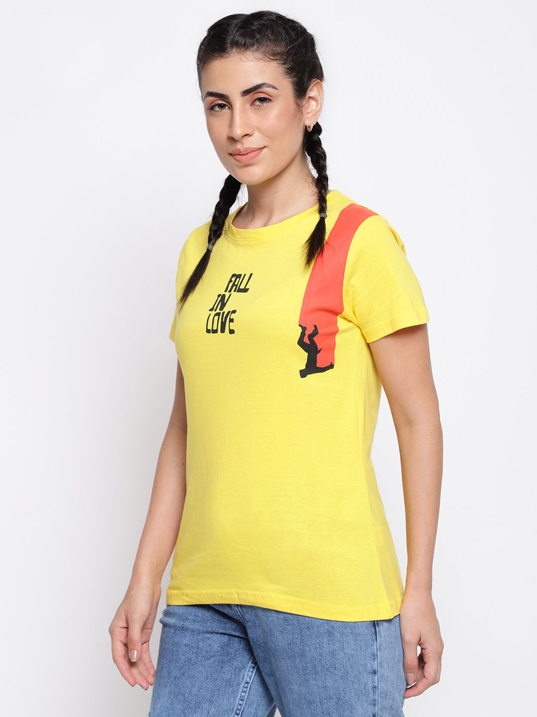 Yellow  Cotton Printed T-shirt