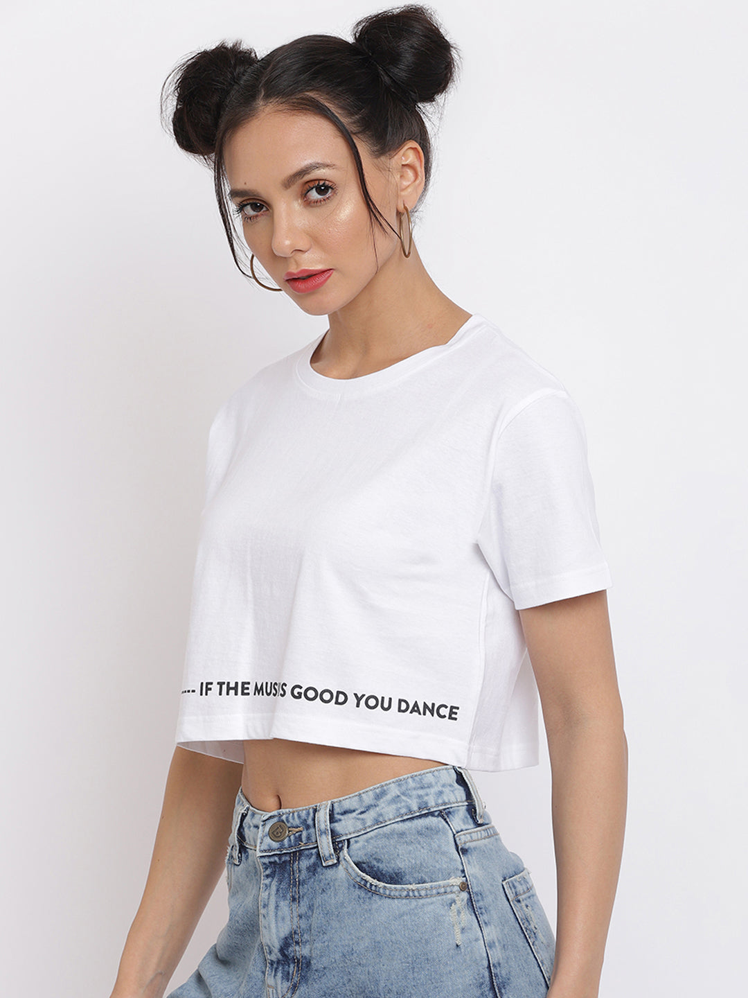 Women White Typography Printed Crop Top