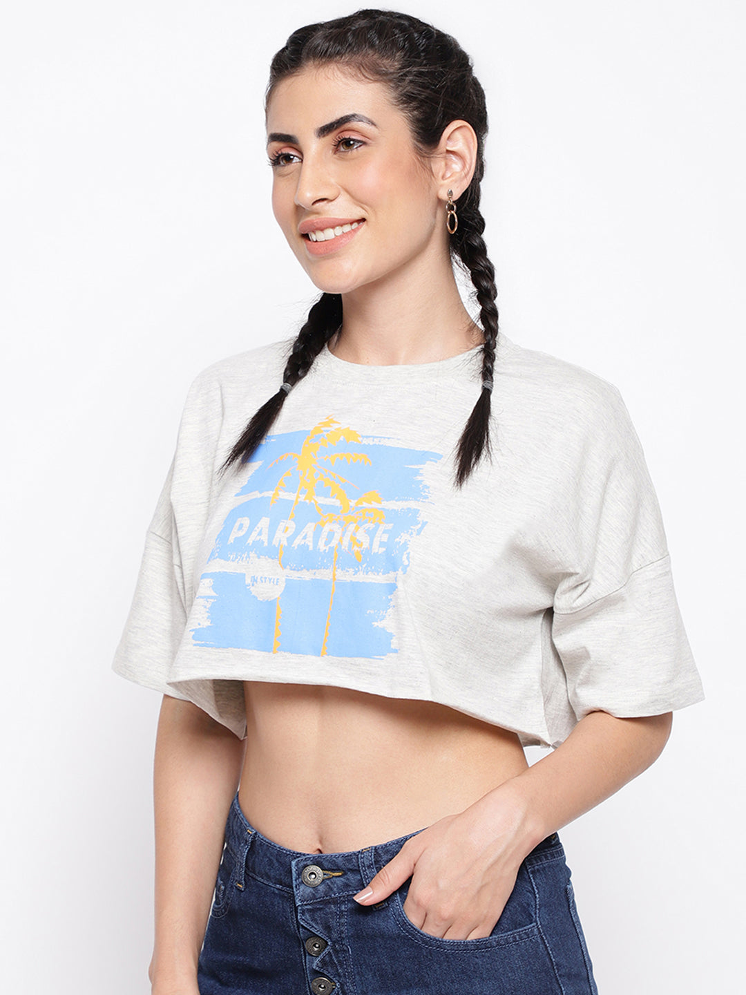 Light Grey Cotton Printed T-shirt